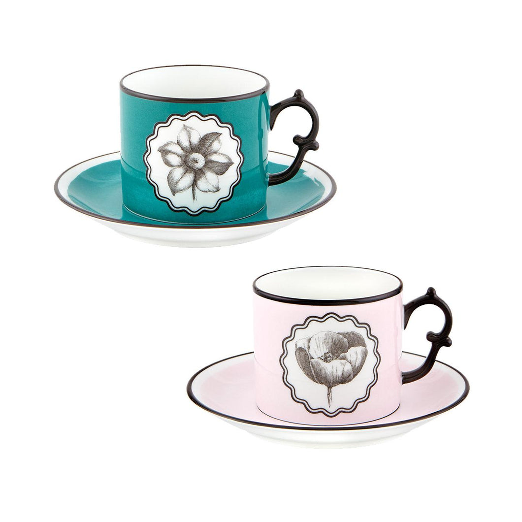 Vista Alegre Christian Lacroix - Herbariae Set 2 Tea Cups And Saucer Pink And Peacock