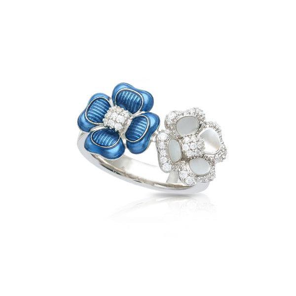 Belle Etoile Clover Blooms Ring - Sea Blue & White