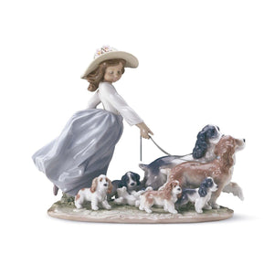Lladro Puppy Parade Girl with Dogs Figurine