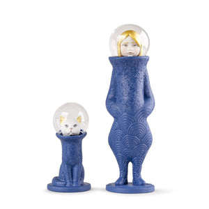 Lladro Cosmic Girl and Cat Sculptures