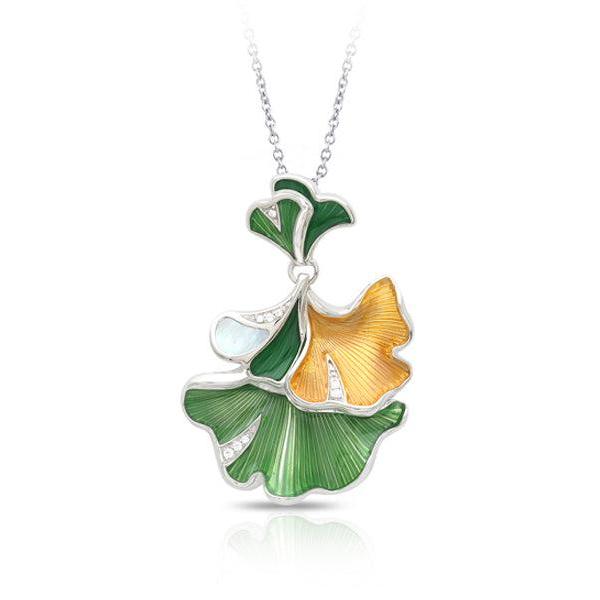 Belle Etoile Gingko Pendant - White & Gold & Green