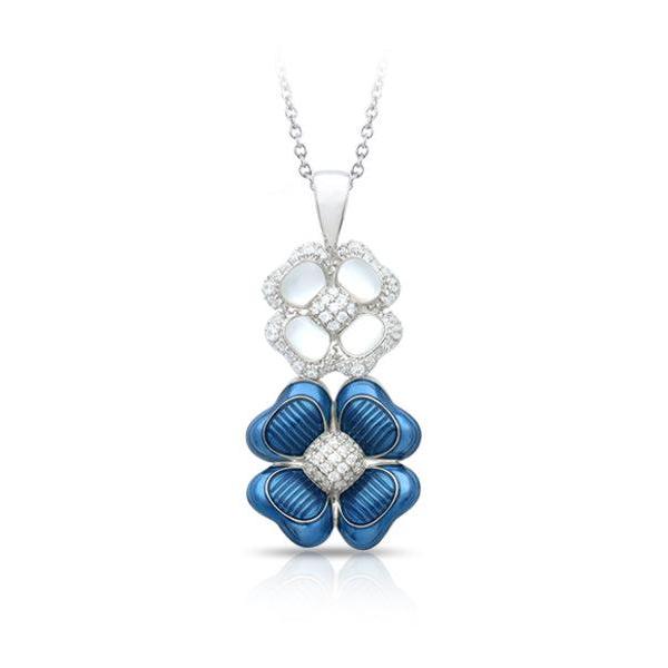 Belle Etoile Clover Blooms Pendant - Sea Blue & White
