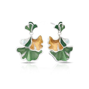 Belle Etoile Gingko Earrings - White & Gold & Green