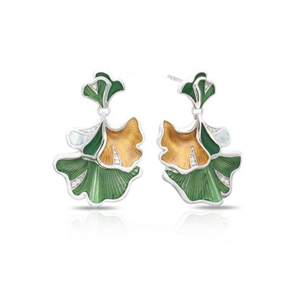 Belle Etoile Gingko Earrings - White & Gold & Green