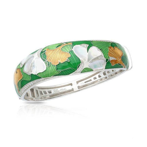 Belle Etoile Gingko Bangle - White & Gold & Green