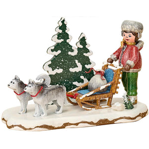 Hubrig Volkskunst Through the Winter Forest - Dog Sled - Figurine