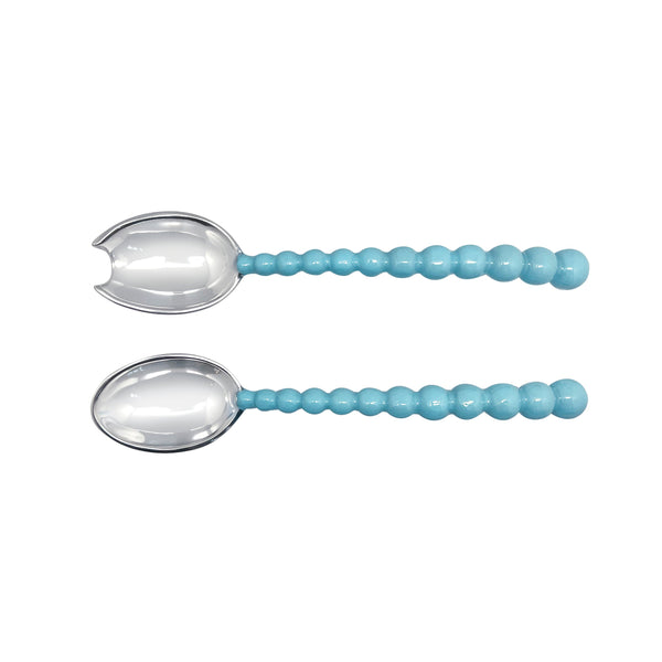 Load image into Gallery viewer, Mariposa Pearled Aqua Salad Servers
