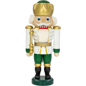Seiffener Volkskunst King Exclusive White-Green 9.8" Nutcracker