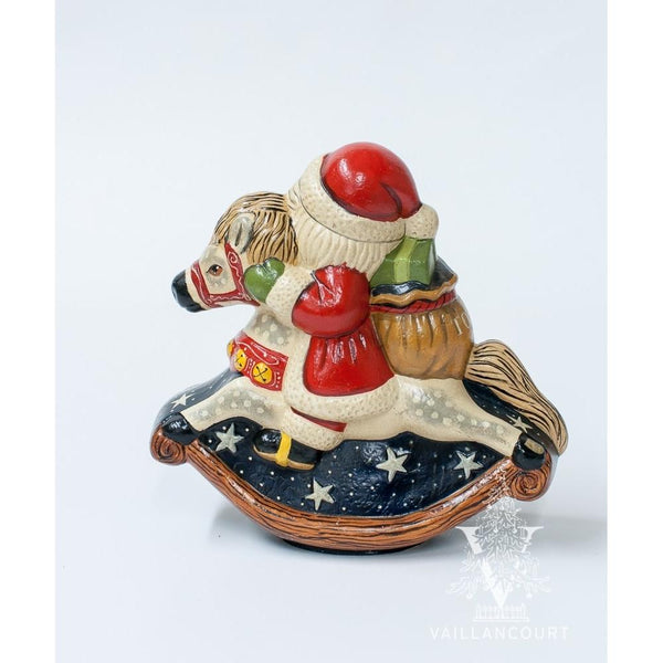 Load image into Gallery viewer, Vaillancourt Folk Art - Rocking Horse Santa - Chalkware Figurine
