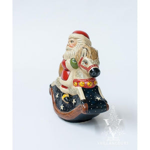 Vaillancourt Folk Art - Rocking Horse Santa - Chalkware Figurine