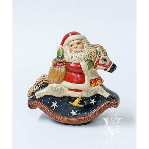 Load image into Gallery viewer, Vaillancourt Folk Art - Rocking Horse Santa - Chalkware Figurine
