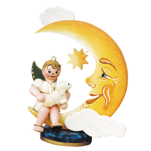 Hubrig Volkskunst Angel Boy with Moon and Sheep Figurine