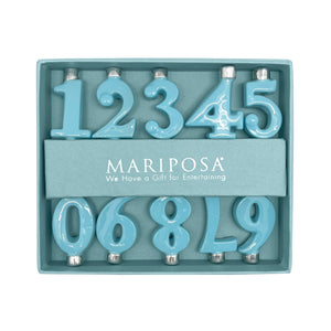 Mariposa Aqua Number Candle Holder Set, 10