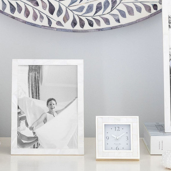 Load image into Gallery viewer, Addison Ross Mother of Pearl Shell &amp; Silver Square Alarm Clock
