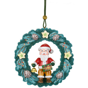 Hubrig Volkskunst Santa in Advent Wreath 9cm Hanging Ornament