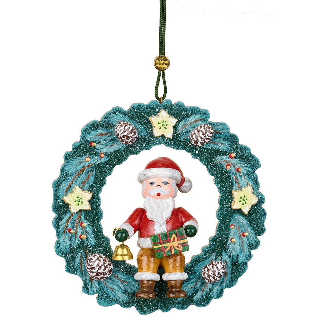 Hubrig Volkskunst Santa in Advent Wreath 9cm Hanging Ornament