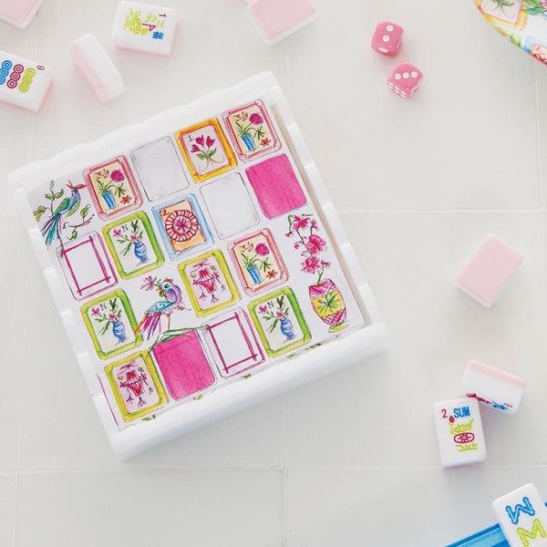 Load image into Gallery viewer, Mariposa Mahjong White Scalloped Cocktail Napkin Box Set
