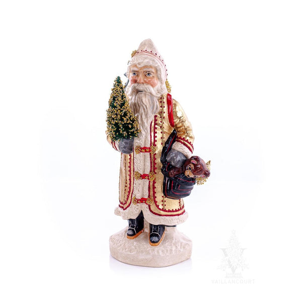 Load image into Gallery viewer, Vaillancourt Folk Art - Big Gold European Father Christmas with Teddy Bears - Chalkware Figurine
