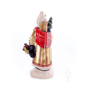 Vaillancourt Folk Art - Big Gold European Father Christmas with Teddy Bears - Chalkware Figurine