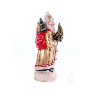 Vaillancourt Folk Art - Big Gold European Father Christmas with Teddy Bears - Chalkware Figurine