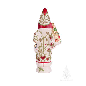 Vaillancourt Folk Art - White Father Christmas Holding Gold Ornaments - Chalkware Figurine