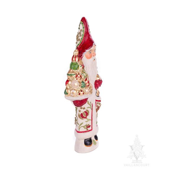 Load image into Gallery viewer, Vaillancourt Folk Art - White Father Christmas Holding Gold Ornaments - Chalkware Figurine
