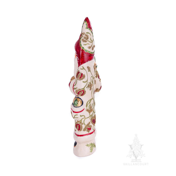 Load image into Gallery viewer, Vaillancourt Folk Art - White Father Christmas Holding Gold Ornaments - Chalkware Figurine
