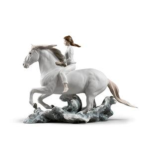 Lladro Riding her horse on the seashore Horse & Woman Figurine