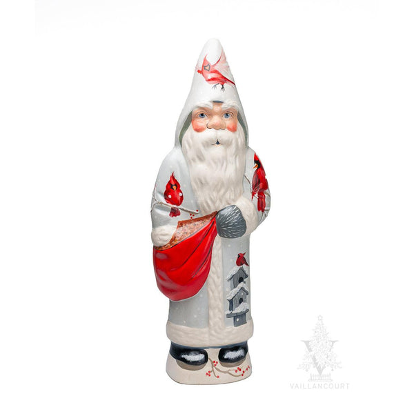 Load image into Gallery viewer, Vaillancourt Folk Art - Snowy Cardinal Birdhouse Santa - Chalkware Figurine
