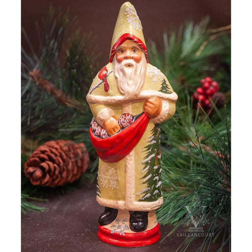 Vaillancourt Folk Art - Woodland Father Christmas with Cardinals - Chalkware Figurine