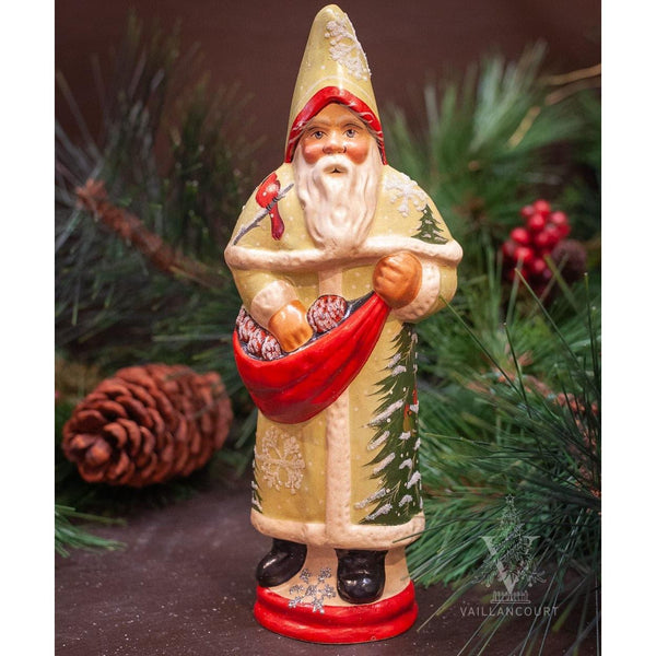 Load image into Gallery viewer, Vaillancourt Folk Art - Woodland Father Christmas with Cardinals - Chalkware Figurine
