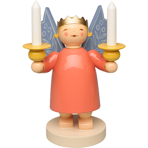 Wendt & Kuhn Angel Wearing Crown, with Two Candle Holders and Wooden Candles Figurine