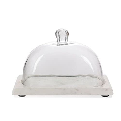 GG Collection Companies Marble Server with Hand-Molded Glass Dome