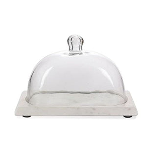 GG Collection Companies Marble Server with Hand-Molded Glass Dome