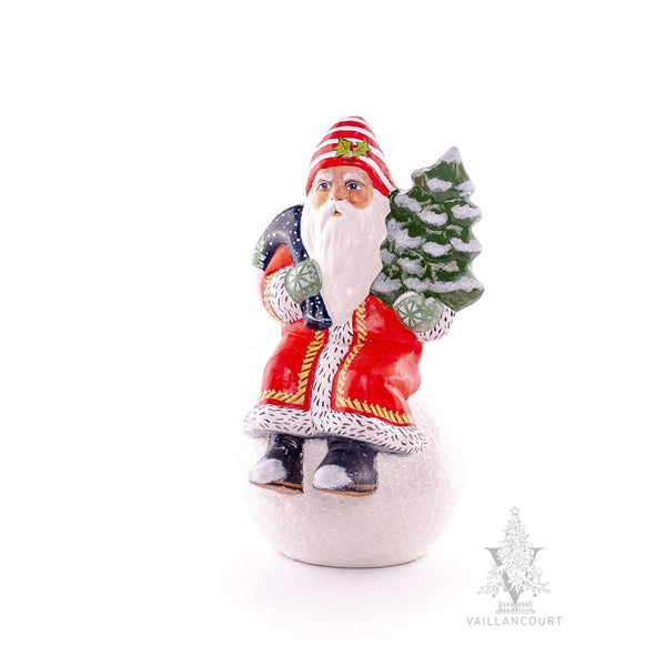 Load image into Gallery viewer, Vaillancourt Folk Art - Traditional Red Coat Santa on Snowball - Chalkware Figurine
