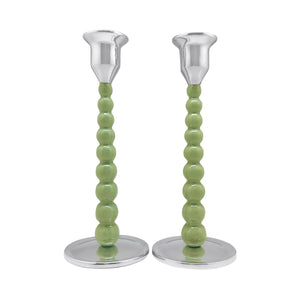 Mariposa Pearled Medium Green Candlestick Set
