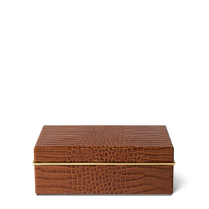 AERIN Classic Croc Leather Small Box, Chestnut