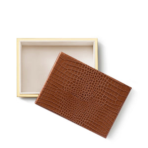AERIN Classic Croc Leather Small Box, Chestnut