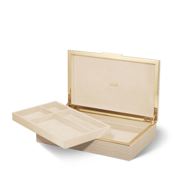 Load image into Gallery viewer, AERIN Classic Croc Leather Desk Box, Fawn
