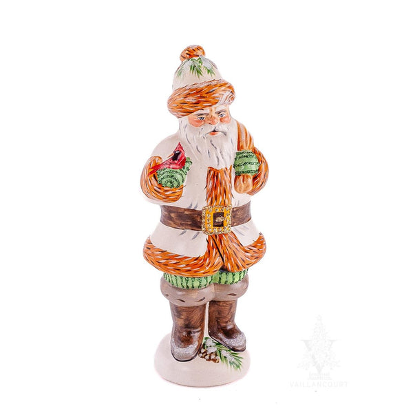 Load image into Gallery viewer, Vaillancourt Folk Art - Santa Holding Red Cardinal - Chalkware Figurine
