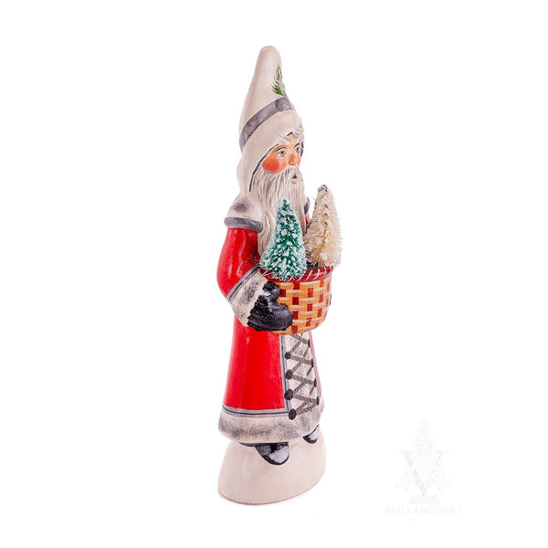 Load image into Gallery viewer, Vaillancourt Folk Art - Red Santa With Woven Basket of Trees - Chalkware Figurine

