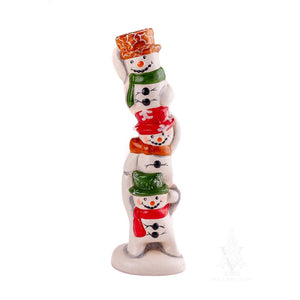 Vaillancourt Folk Art - Stacked Snowmen with Festive Hats - Chalkware Figurine