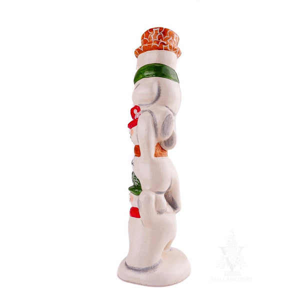 Load image into Gallery viewer, Vaillancourt Folk Art - Stacked Snowmen with Festive Hats - Chalkware Figurine
