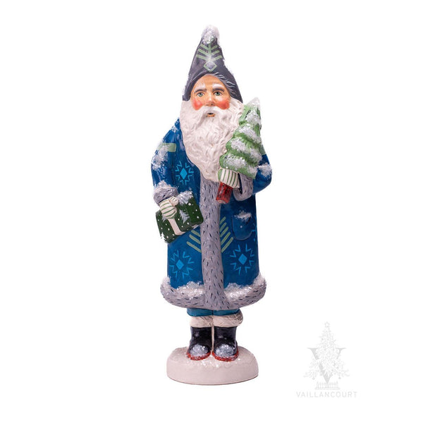 Load image into Gallery viewer, Vaillancourt Folk Art - Blue Santa with Tree - Chalkware Figurine
