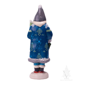 Vaillancourt Folk Art - Blue Santa with Tree - Chalkware Figurine