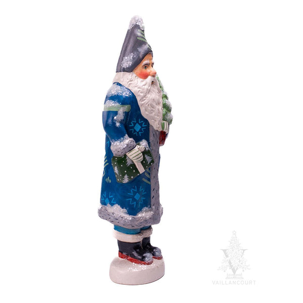 Load image into Gallery viewer, Vaillancourt Folk Art - Blue Santa with Tree - Chalkware Figurine
