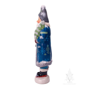 Vaillancourt Folk Art - Blue Santa with Tree - Chalkware Figurine