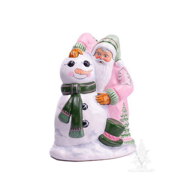 Load image into Gallery viewer, Vaillancourt Folk Art - Santa Building Snowman - Chalkware Figurine
