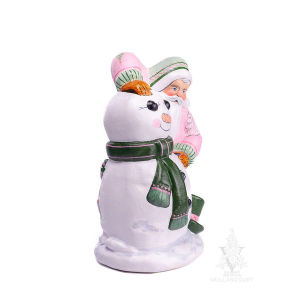 Load image into Gallery viewer, Vaillancourt Folk Art - Santa Building Snowman - Chalkware Figurine
