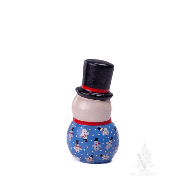 Load image into Gallery viewer, Vaillancourt Folk Art - Top Hat Snowman in Blue Sweater - Chalkware Figurine
